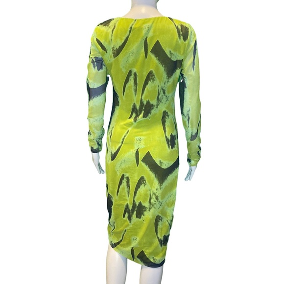 NWT Jonathan Simkhai Frederique Abstract Mesh Chartreuse Multi Sheath Dress-Sz M - Picture 4 of 7